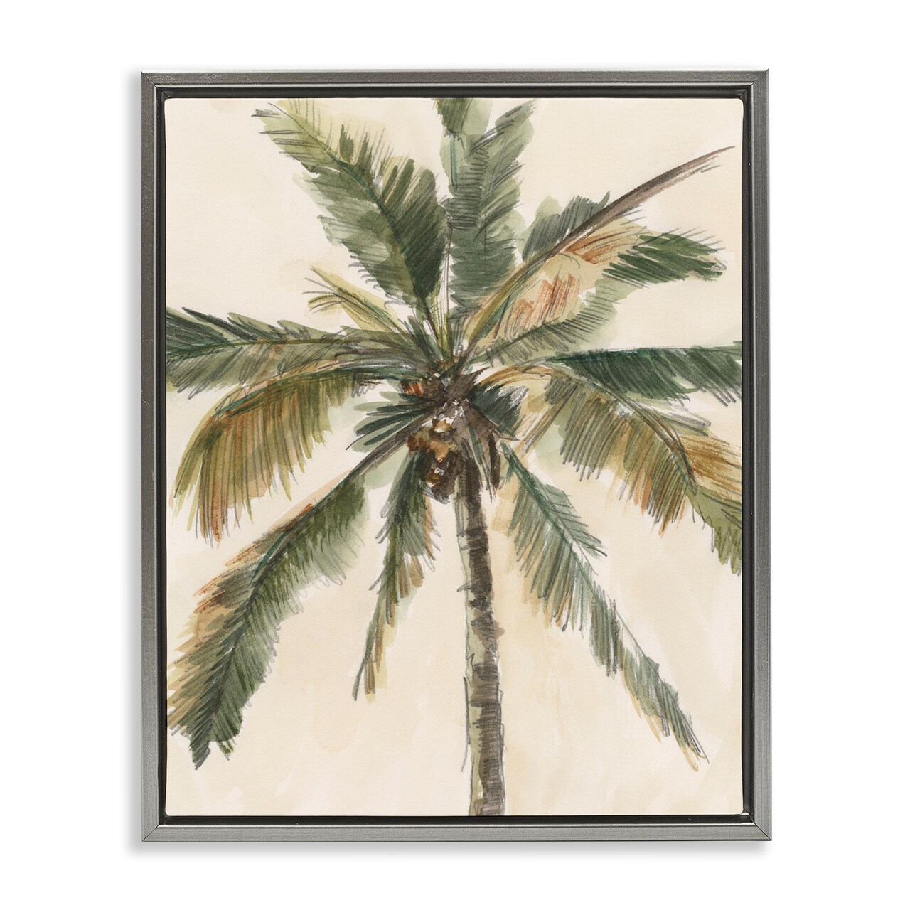 Stupell Industries Palm Tree on Beige Framed Floater Canvas Wall Art Design by Ethan Harper